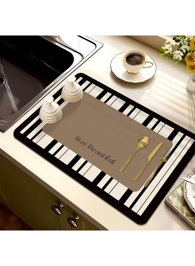 Bluejw French Line Series Kitchen Drain Mat Water Absorbent Quick-drying Tableware Mat Bar Counter Heat Insulation Mat Coffee Machine Drain Mat  - Image 4