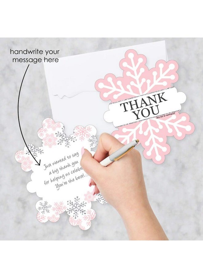 Big Dot of Happiness Pink Winter Wonderland Shaped Thank You Cards Holiday Snowflake Birthday Party And Baby Shower Thank You Note Cards With Envelopes Set Of 12  - Image 3