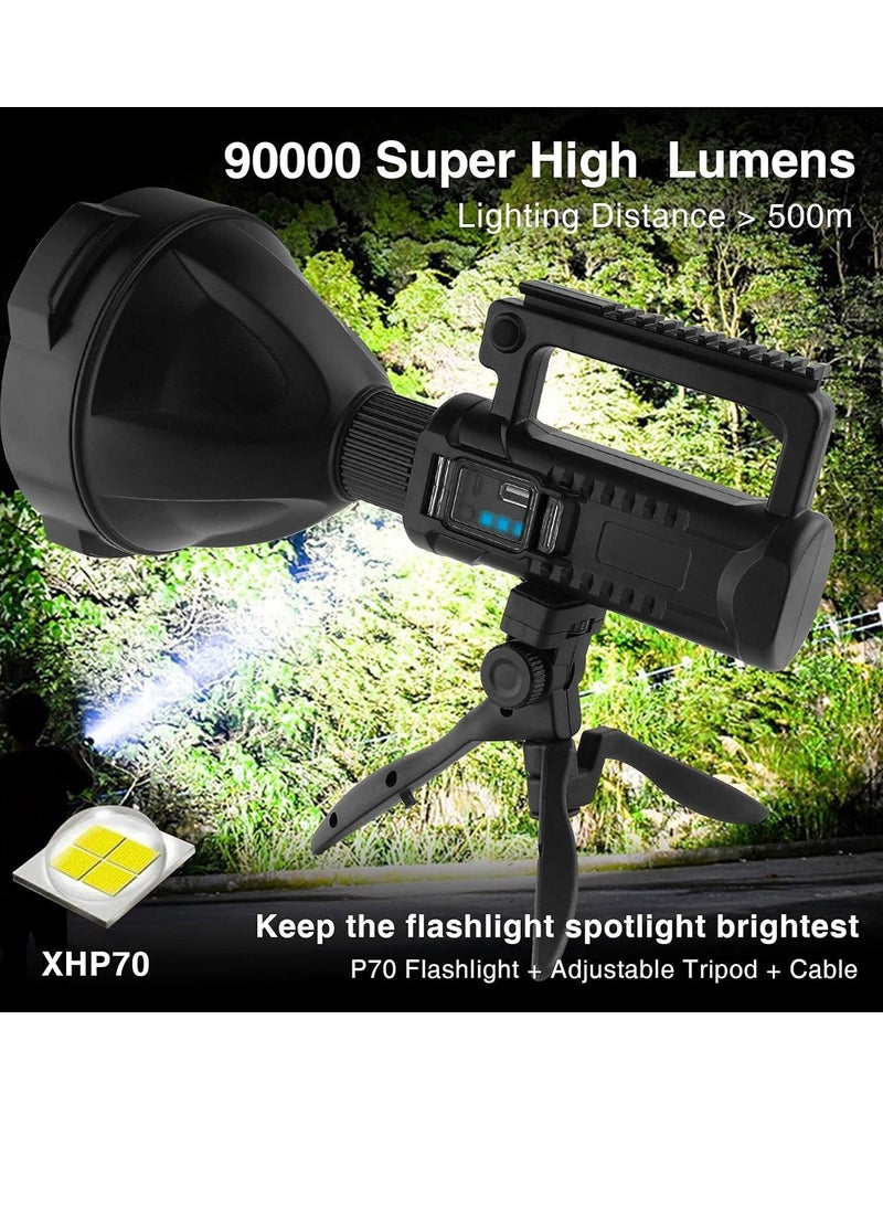 ماركة غير محددة - أضواء الطوارئ 90000 لومن LED كشاف كشاف فائق السطوع، كشاف كشاف قابل لإعادة الشحن، 4 أوضاع كشاف كشاف مقاوم للماء، للمشي لمسافات طويلة والتخييم والطوارئ، مع حامل ثلاثي القوائم وUSB (W5120) - Image 1
