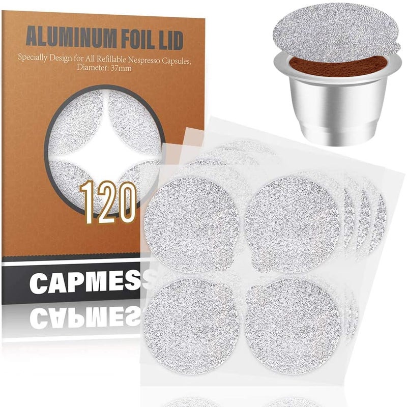 CAPMESSO Espresso Foils Coffee Pod Seal Lids to Reusable Nespresso Capsules Refillable Pods Compatible with Nespresso Original Line Machines 120PCSPackage