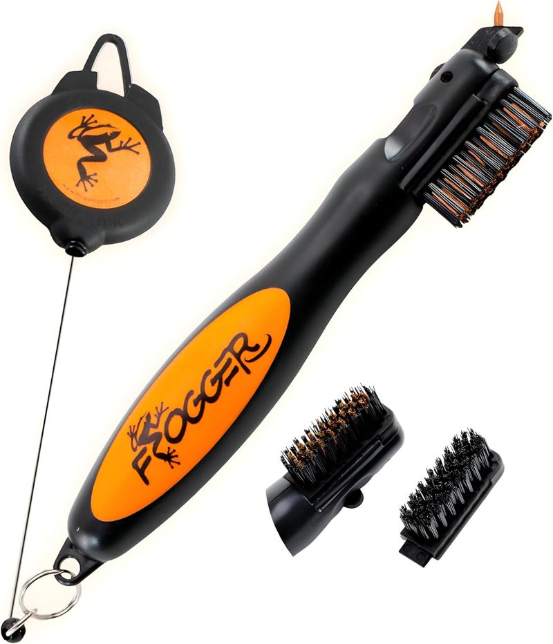 Frogger BrushPro Golf Club Cleaner with Ergonomic Grip and 2.5 ft. Retractable Cord, Sturdy Golf Club Brush and Groove Cleaner for Golfers, Golf Dad - Image 1
