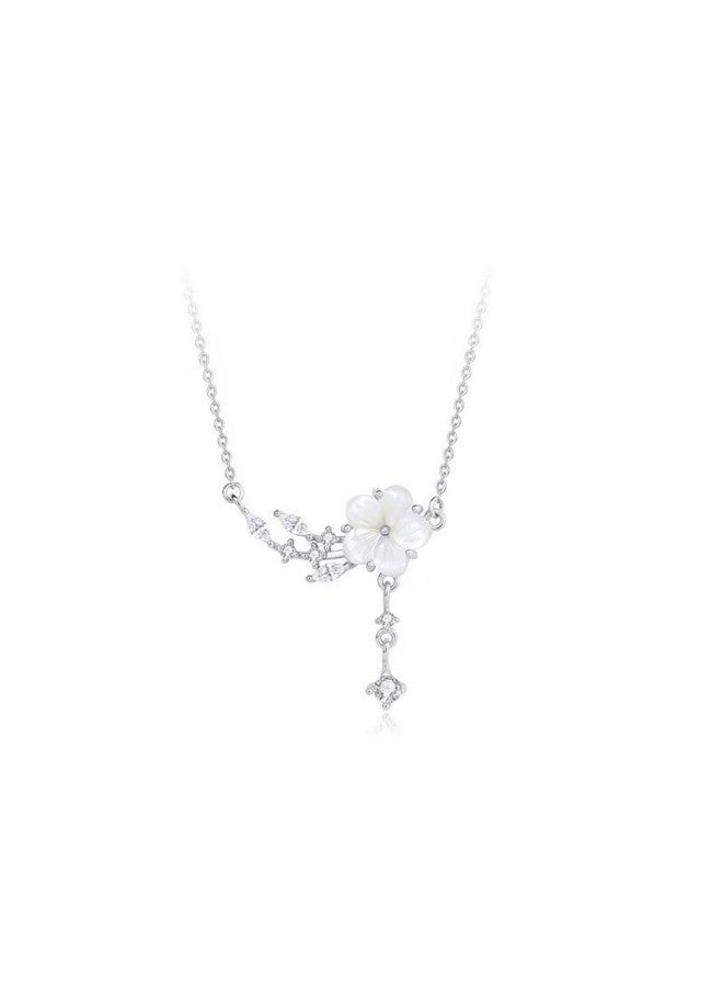 Manhe S999 Sterling Silver Camellia Necklace For Women, New Style Pendant elry, Birthday Gift For Girlfriend