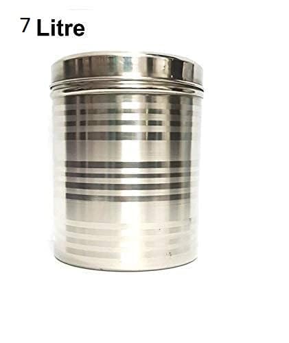 Duodeno Stainless Steel Container 7 Litre, 1 Piece, Silver Stainless Steel Round Dabba Canister Containe 7 KG Food/Dough/Liquid Capacity NO Joints Storage Box (7 Liter) - Image 2