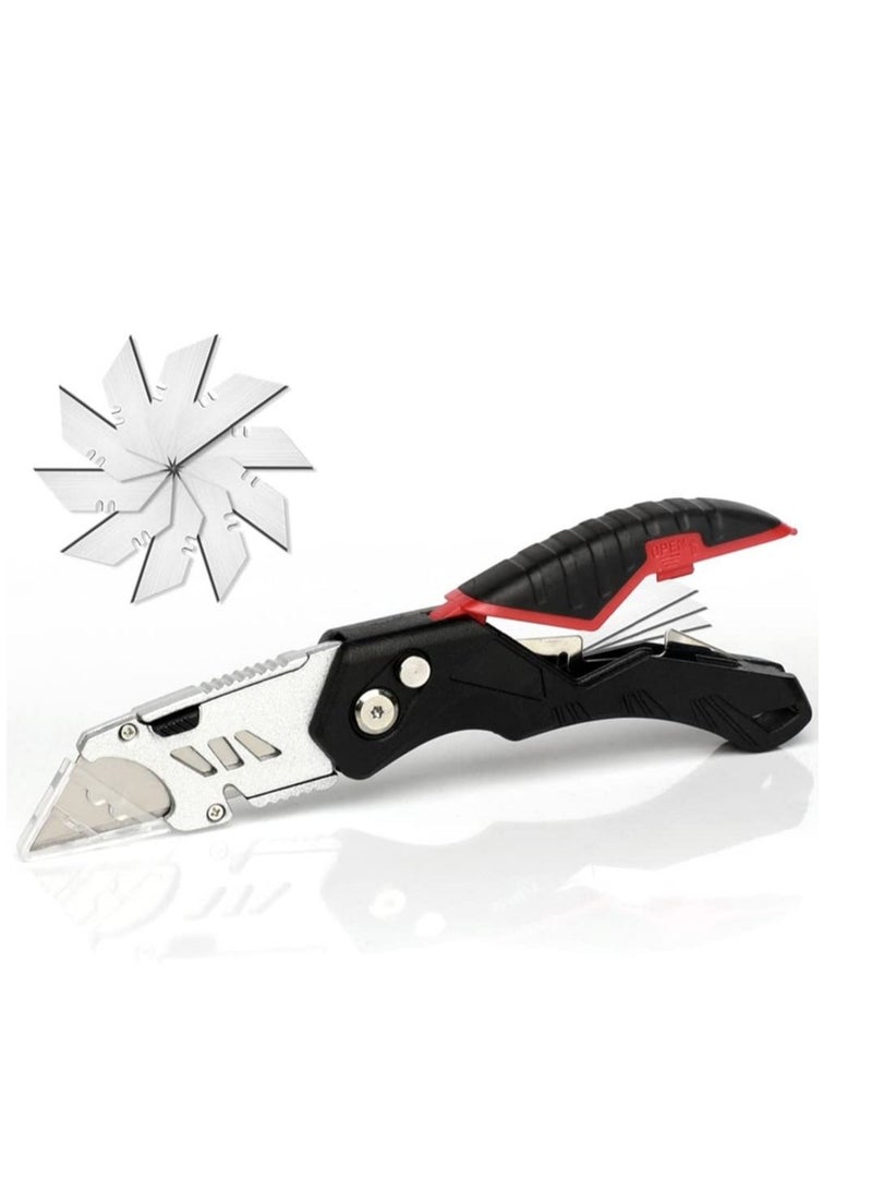 SYOSI Folding Utility Knife with 14 Replaceable SK5 Blades,Heavy Duty Box Cutter,Pocket Carpet Cutter,Multifunctional Retractable Lockback Knife with Safety-Lock & Angle Adjustment Button  - Image 1
