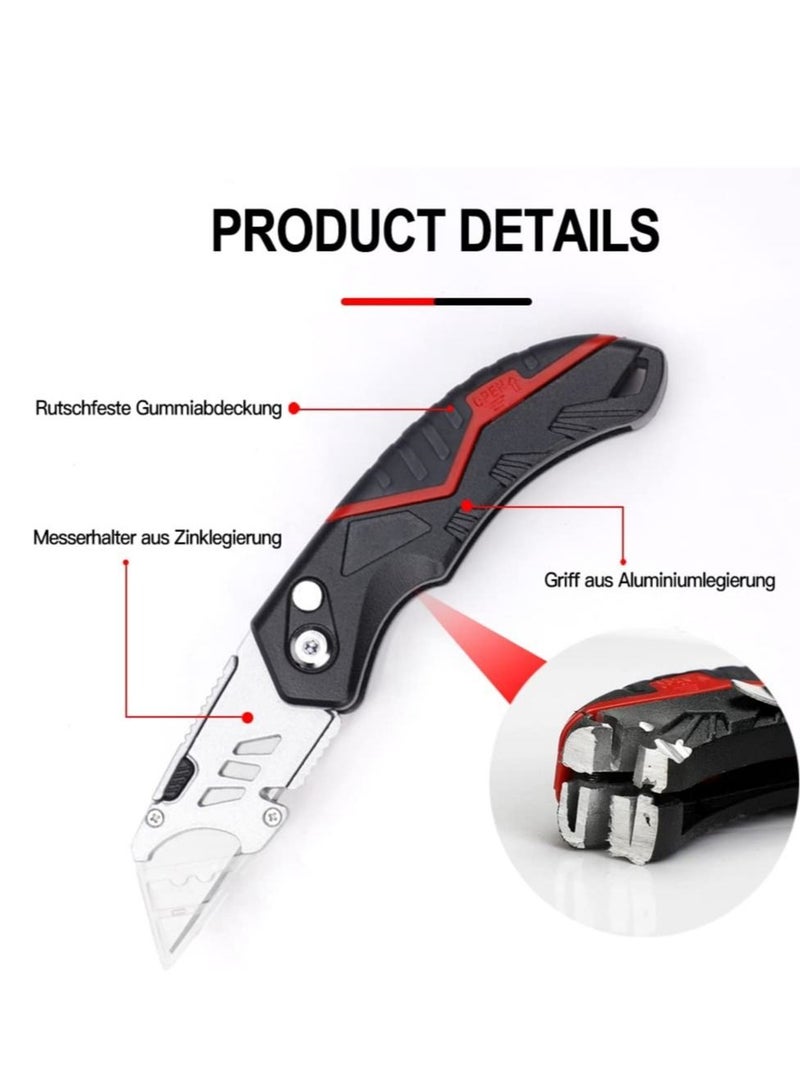 SYOSI Folding Utility Knife with 14 Replaceable SK5 Blades,Heavy Duty Box Cutter,Pocket Carpet Cutter,Multifunctional Retractable Lockback Knife with Safety-Lock & Angle Adjustment Button  - Image 2