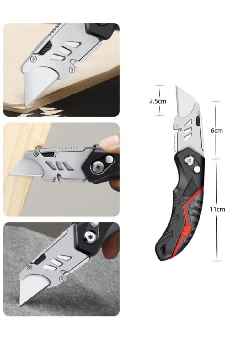 SYOSI Folding Utility Knife with 14 Replaceable SK5 Blades,Heavy Duty Box Cutter,Pocket Carpet Cutter,Multifunctional Retractable Lockback Knife with Safety-Lock & Angle Adjustment Button  - Image 4