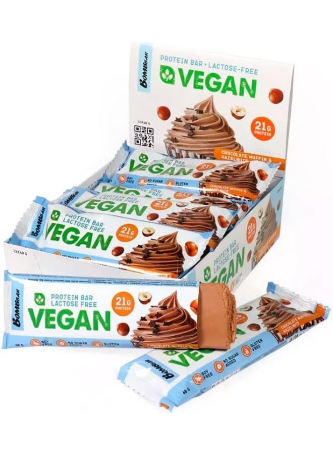 BOMBBAR Vegan protein bar Chocolate muffin with hazelnuts, 12x60 g 