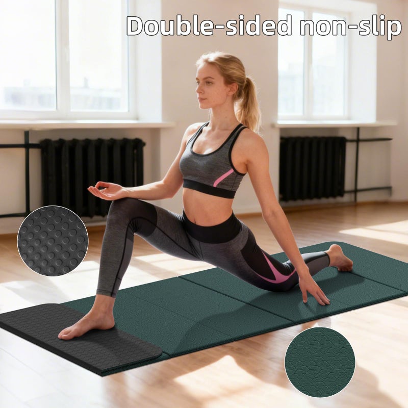 WUWAN Foldable Yoga Mat Thick 10mm-WUWAN Extra Large Exercise mat, TPE Material, Non-Slip Fitness Folding Mats Easy to Carry For Home Workout Travel Pilates(74.8" x40",2/5") (green) - Image 3
