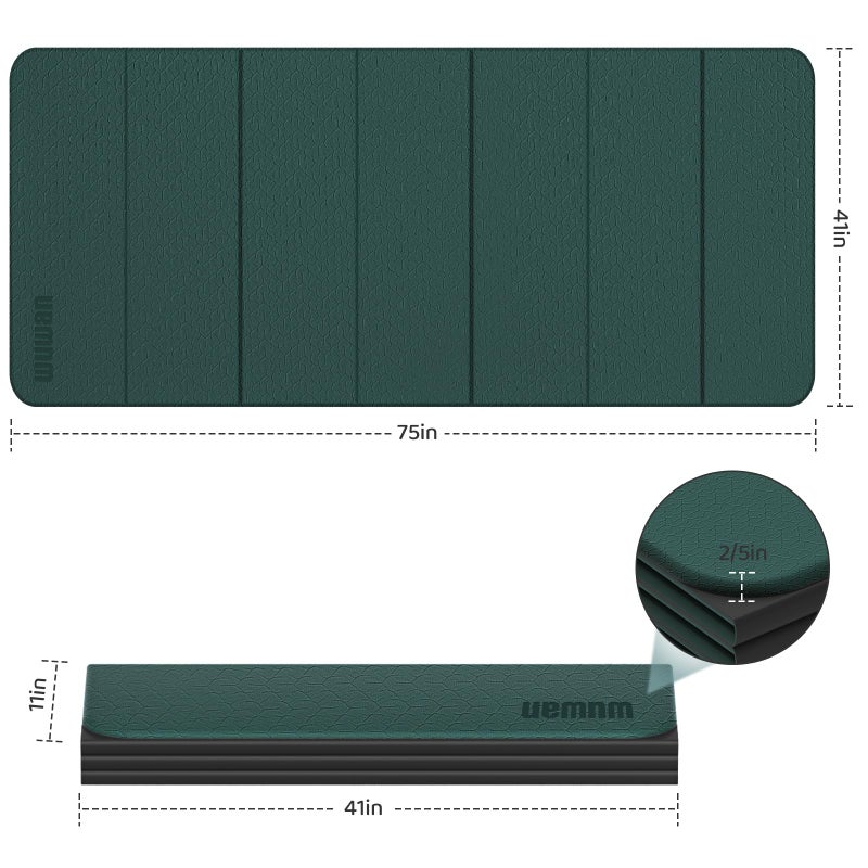 WUWAN Foldable Yoga Mat Thick 10mm-WUWAN Extra Large Exercise mat, TPE Material, Non-Slip Fitness Folding Mats Easy to Carry For Home Workout Travel Pilates(74.8" x40",2/5") (green) - Image 4