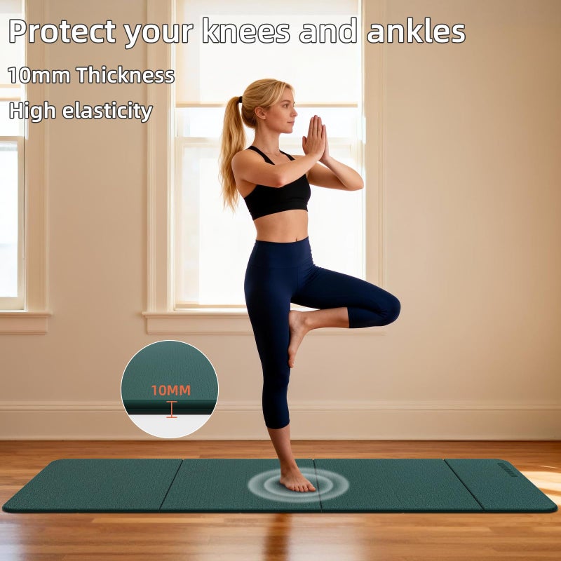 WUWAN Foldable Yoga Mat Thick 10mm-WUWAN Extra Large Exercise mat, TPE Material, Non-Slip Fitness Folding Mats Easy to Carry For Home Workout Travel Pilates(74.8" x40",2/5") (green) - Image 5