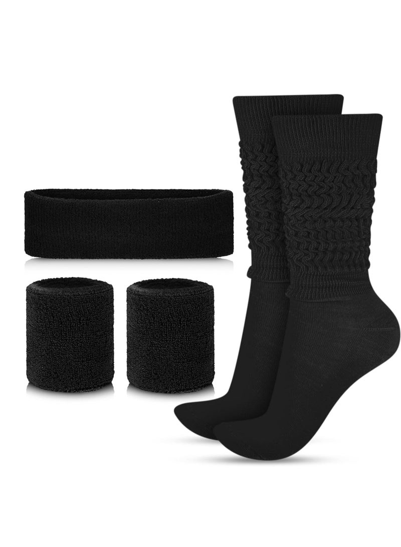 SYOSI 80s Neon Costumes Accessories Set, Slouch Socks Sweatband Headband Wristband, for Women Girl Cosplay Party, Black - Image 1