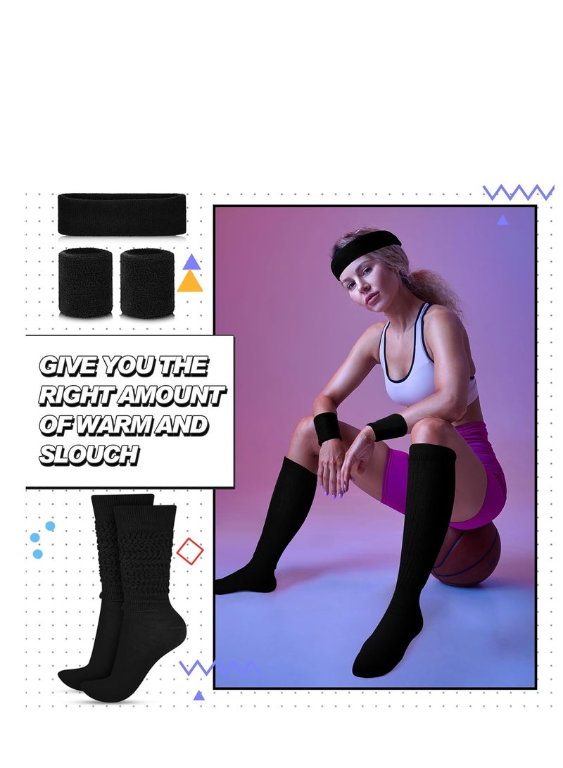 SYOSI 80s Neon Costumes Accessories Set, Slouch Socks Sweatband Headband Wristband, for Women Girl Cosplay Party, Black - Image 4