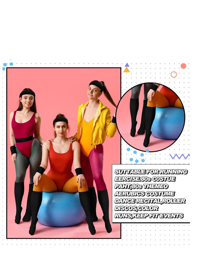 SYOSI 80s Neon Costumes Accessories Set, Slouch Socks Sweatband Headband Wristband, for Women Girl Cosplay Party, Black - Image 5