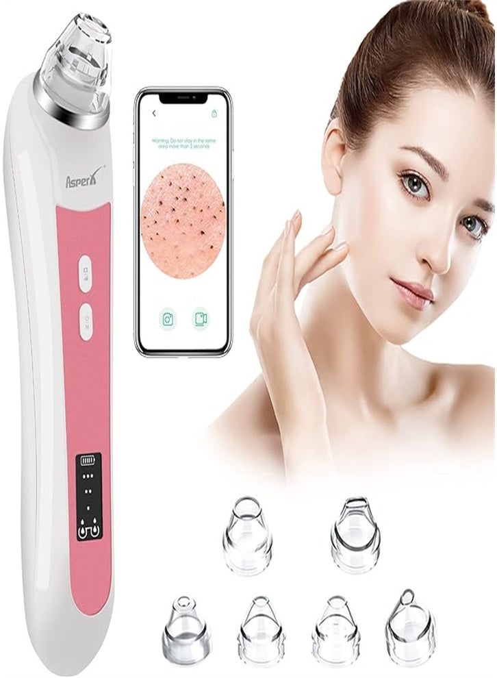 New Blackhead Remover, Pore Vacuum Cleaner, Blackhead Extraction Tool with Camera, Pore Cleaner for Men and Women, 3 Adjustment Modes and 6 Suction Heads (Pink) - Image 1