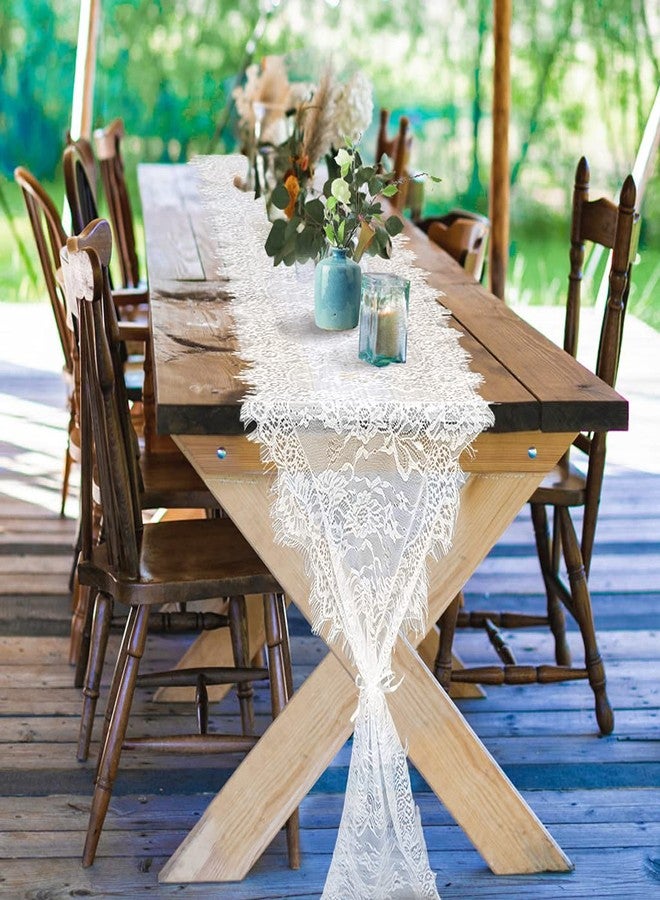 Pardecor Lace Table Runner 13x120 Inch Wedding Table Runners Flower Table Runner Vintage Lace Cloth Runner White Lace Runner - Image 1