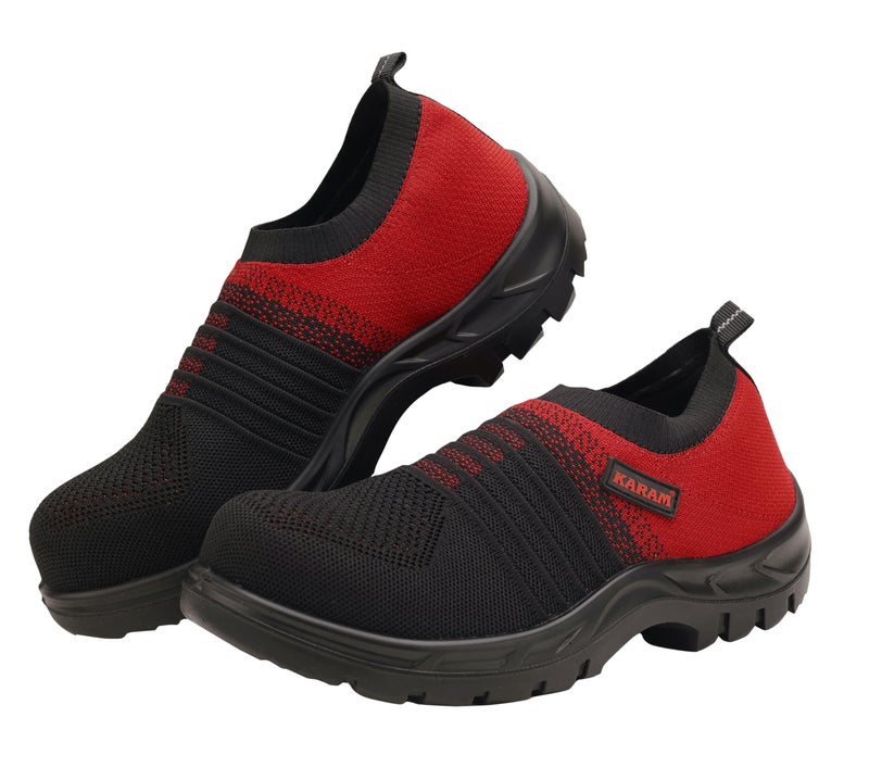 KARAM Flytex FS202 Safety Shoes for Men | Sporty Design, Lightweight with Single Density | Antistatic, Antislip, Oil & Heat Resistant with Fiber Toe | Red & Black | Size-09 - Image 1
