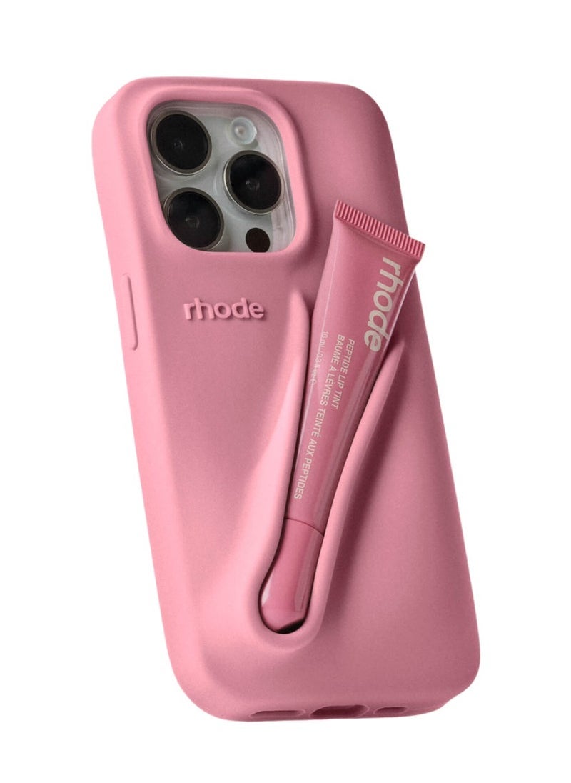 rhode Silicone Lip Holder for Cell Phone, Lip Gloss Adhesive Sleeve for Phone, Lip Holder Stick-on Phone Case, Back Stick On Holder for iPhone 16 Pro (Ribbon）