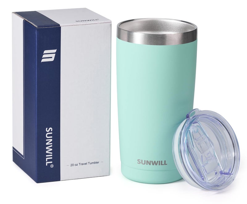 SUNWILL SUNWILL Coffee Mug Insulated Tumbler with lid  Stainless Steel Coffee Travel Mug 20 oz Tumbler  Double Wall Thermal Coffee Cup  Powder Coated Mint  Spill Proof Sliding Lid - Image 4