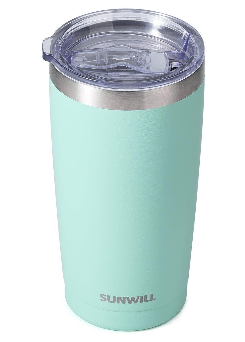 SUNWILL SUNWILL Coffee Mug Insulated Tumbler with lid  Stainless Steel Coffee Travel Mug 20 oz Tumbler  Double Wall Thermal Coffee Cup  Powder Coated Mint  Spill Proof Sliding Lid - Image 1