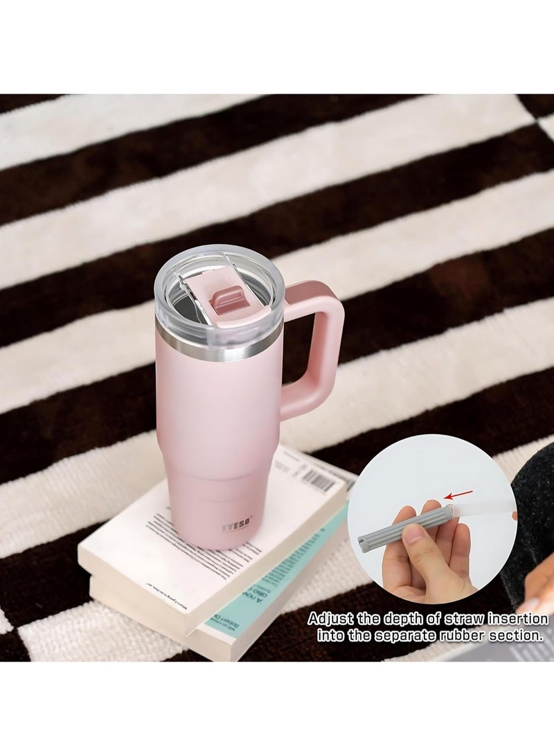 Tyeso 30 oz Tumbler with Handle, Straw and Lid Leak Resistant Insulated Stainless Steel Water Bottle, Car Cup Holder Friendly Travel Coffee Mug ( Light Pink ) - Image 5
