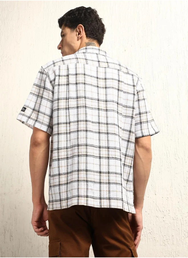 Hubberholme Men's Multicolour Cotton Blend Checkered Button Down Oversized Shirt