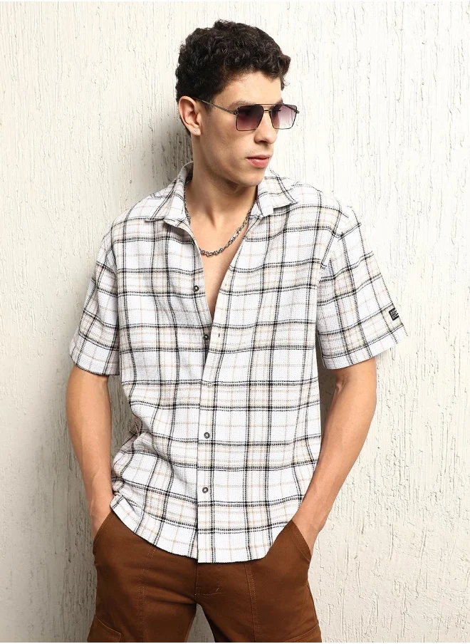 Hubberholme Men's Multicolour Cotton Blend Checkered Button Down Oversized Shirt