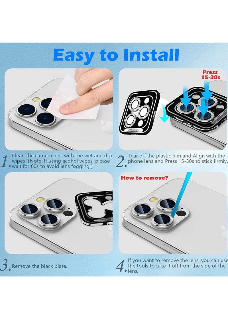 ELTRAZONE Camera Lens Protector for iPhone 14 Pro/iPhone 14 Pro Max, Alloy Metal Individual Ring, Anti Scratch HD Tempered Glass Lens Screen Protector Cover Film, Case Friendly, Silver - Image 5