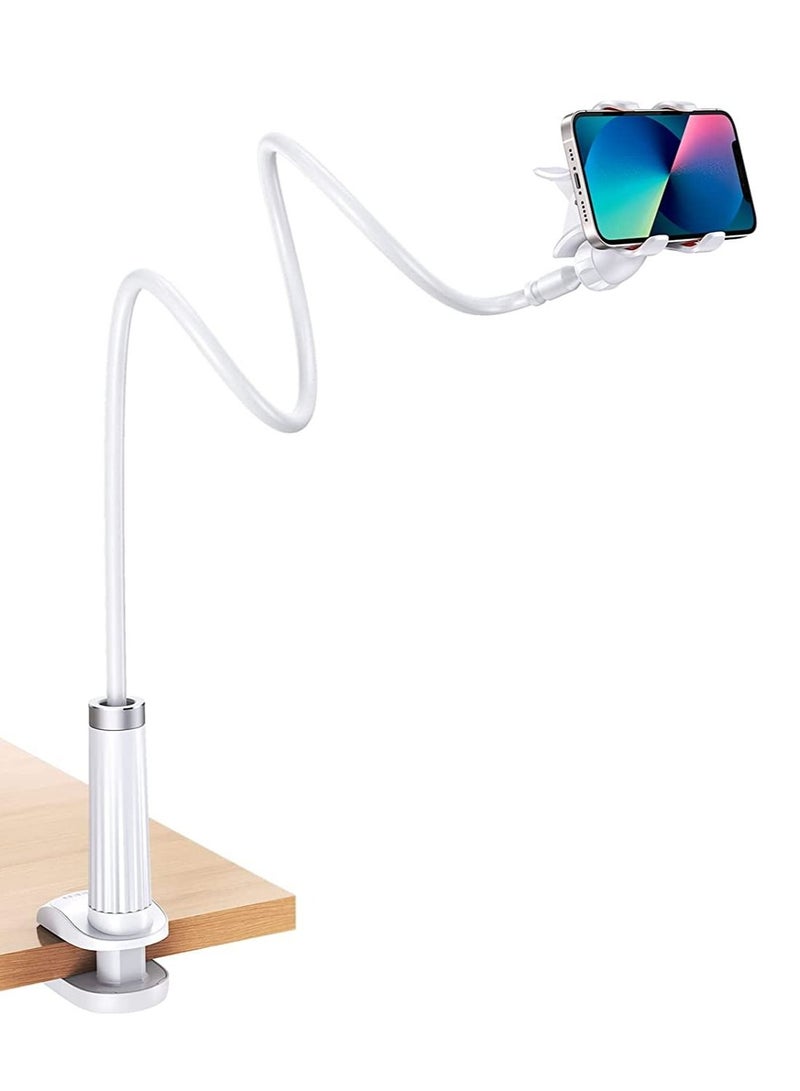 Phone Holder 360 Adjustable Lazy Holder Mount Clamp with Sturdy Aluminum Alloy Arm Compatible for iPhone 13/13 Mini/13 Pro/13 Pro Max 12 11 Pro Max, Samsung S22 S21 All 4"-7.1" Phones（White） - Image 4
