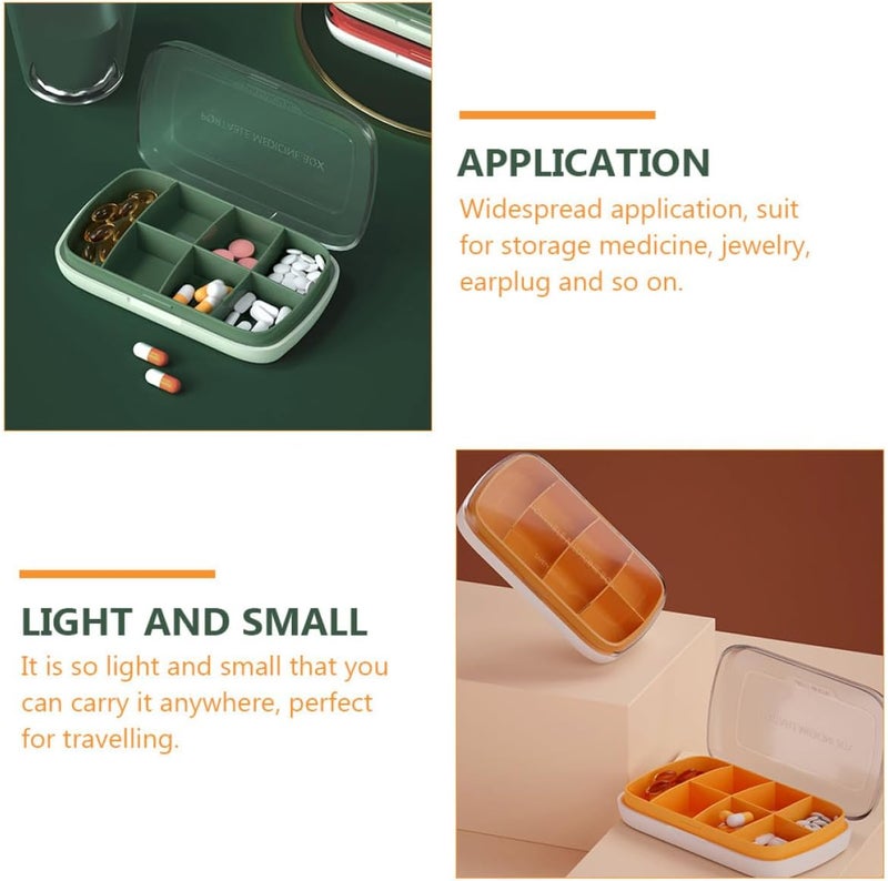 Portable Medicine Storage Holder 7-Day Large Capacity Pill Organizer Plastic Sealed Travel Pill Case for Weekly Medication Management, Green and Orange - Image 3