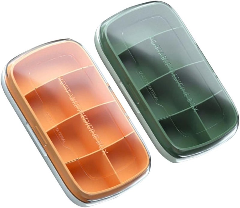 Portable Medicine Storage Holder 7-Day Large Capacity Pill Organizer Plastic Sealed Travel Pill Case for Weekly Medication Management, Green and Orange - Image 1