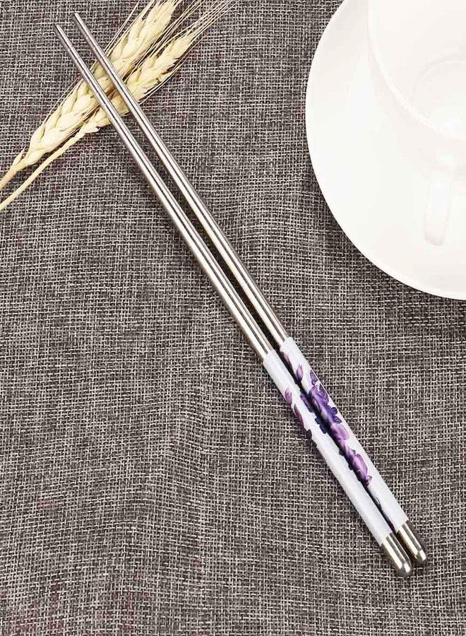 RD MALL Beautiful Printed Design Silver Stainless Steel Reusable Chopsticks (4 Pair) - Image 5