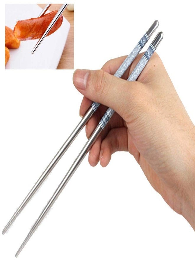 RD MALL Beautiful Printed Design Silver Stainless Steel Reusable Chopsticks (4 Pair) - Image 2