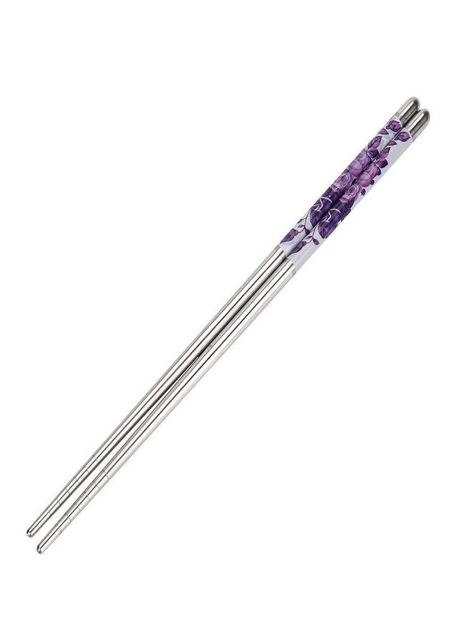 RD MALL Beautiful Printed Design Silver Stainless Steel Reusable Chopsticks (4 Pair) - Image 1