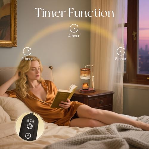 Candeldo Candle Warmer Lamp with Timer: Amber Candle Warming Lamp with 2 Bulbs Height Adjustable Wax Melt Dimmable Bedroom Decor for Women - Image 4