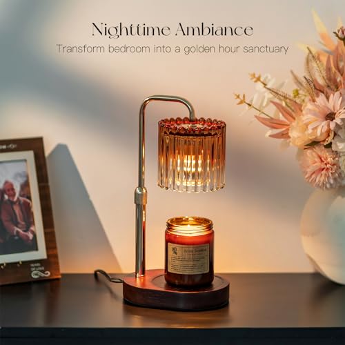 Candeldo Candle Warmer Lamp with Timer: Amber Candle Warming Lamp with 2 Bulbs Height Adjustable Wax Melt Dimmable Bedroom Decor for Women - Image 2