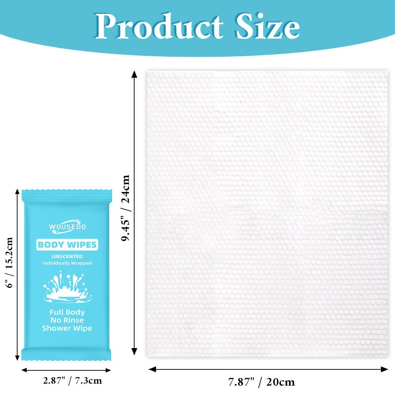 WOUSEDO 300 Pcs Ultra Thick Soft Large Body Wipes Individually Wrapped(7.87" x 9.45"),Shower Wipes for Adults Bathing No Rinse,Personal Cleansing Wipes for Travel Gym,Bulk Deodorant for Homeless(Blue) - Image 2