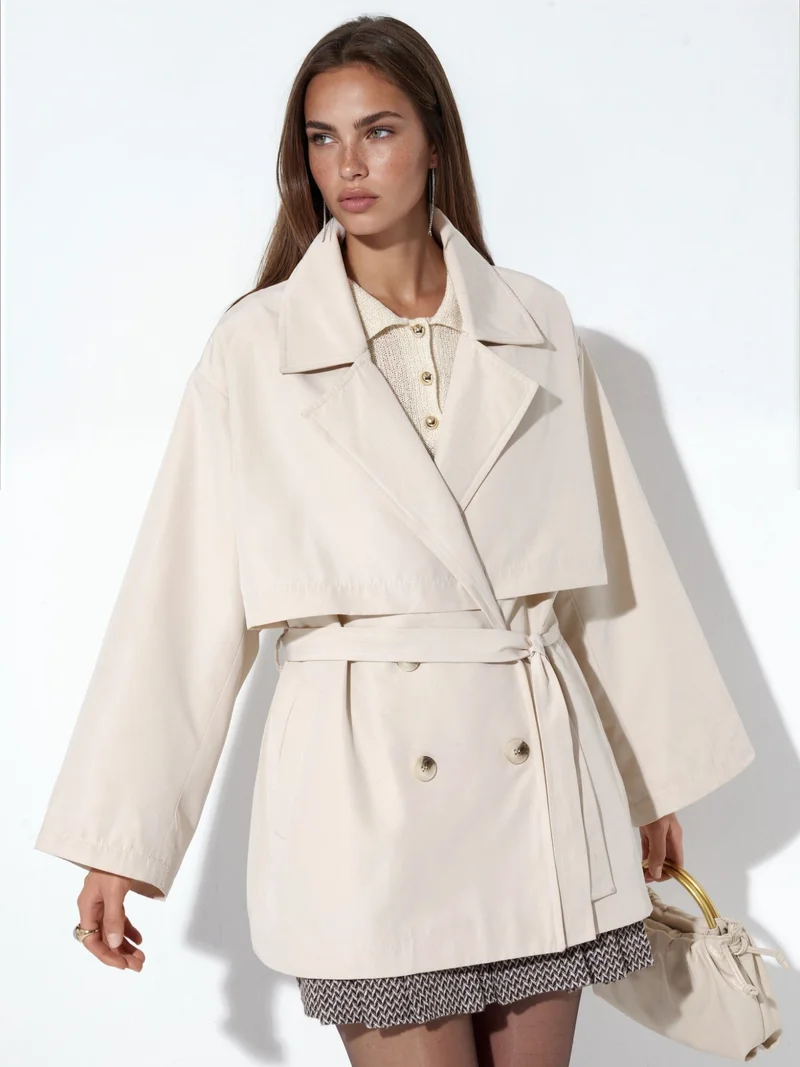 Double-Breasted Belted Trench Coat