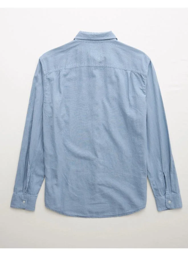American Eagle AE Long-Sleeve Linen-Blend Button-Up Shirt