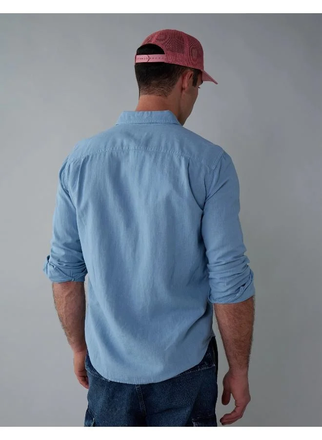 American Eagle AE Long-Sleeve Linen-Blend Button-Up Shirt