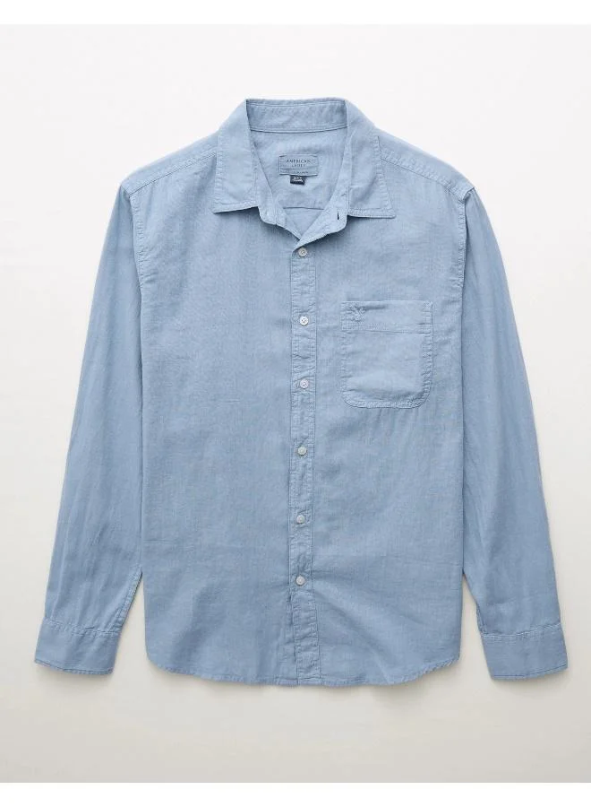 American Eagle AE Long-Sleeve Linen-Blend Button-Up Shirt