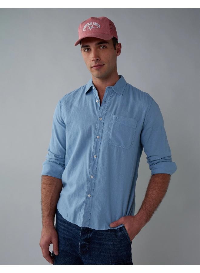 امريكان ايجل قميص بأزرار بأكمام طويلة من مزيج الكتان - Image 1