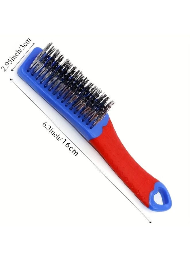 3pcs Blue Heavy Duty Stainless Steel Wire Brush Non Slip Handle Rust Paint Removal - Image 3