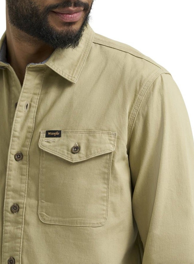 Wrangler Men's Long Sleeve Shirt, Olive Gray (Twill), S - Image 3
