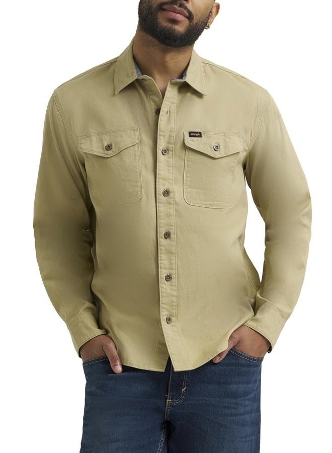 Wrangler Men's Long Sleeve Shirt, Olive Gray (Twill), S - Image 4