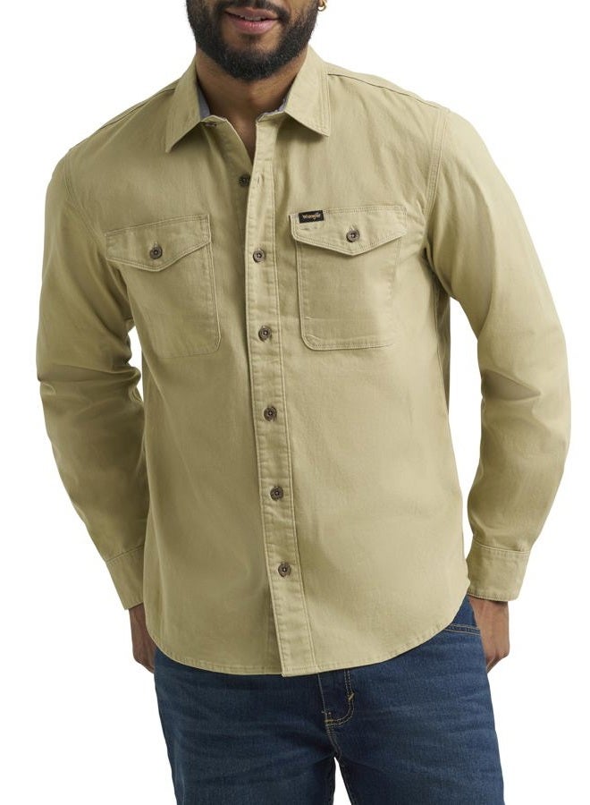 Wrangler Men's Long Sleeve Shirt, Olive Gray (Twill), S - Image 1