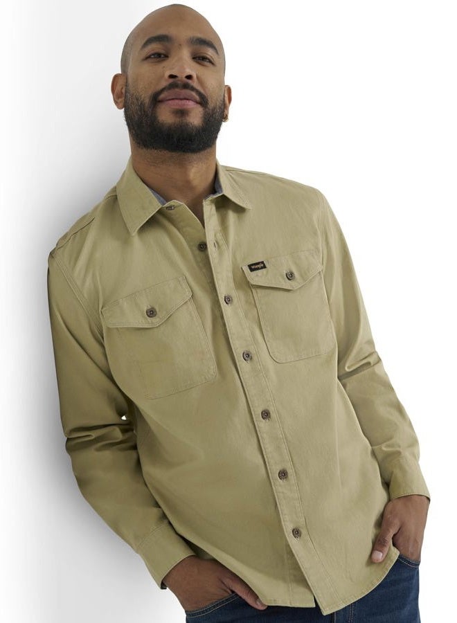 Wrangler Men's Long Sleeve Shirt, Olive Gray (Twill), S - Image 2