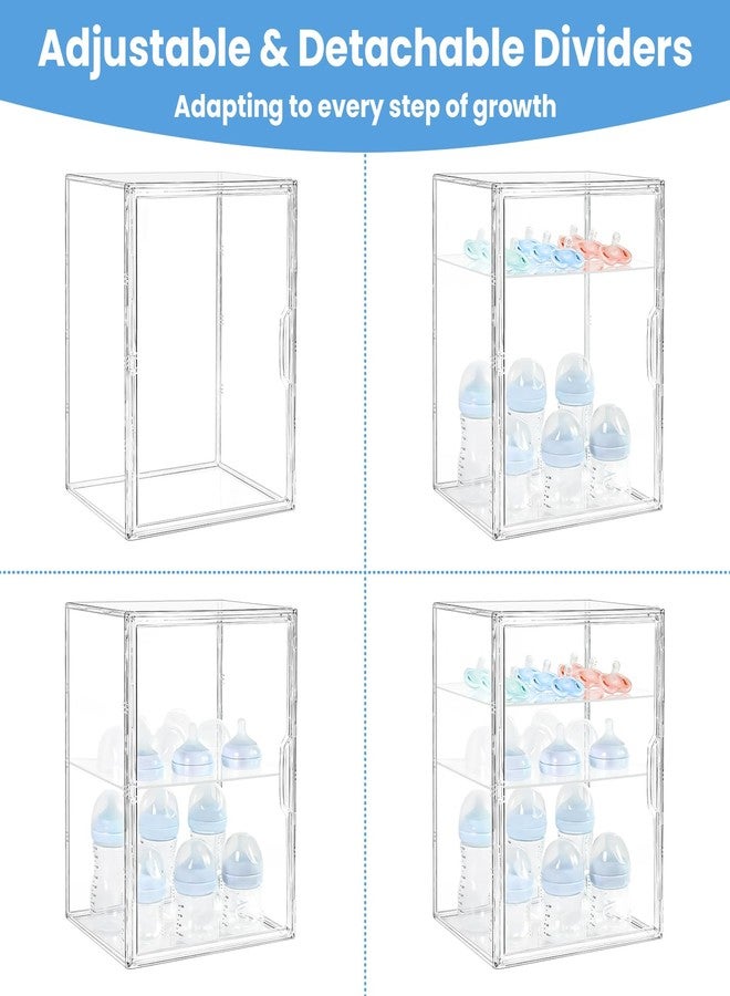 LANLISA Baby Bottle Storage Organizer for Countertop, 3 Tiers Clear Acrylic Bottles Station Organizer, Bottle Storage Container with 2 Removable Dividers - Image 5