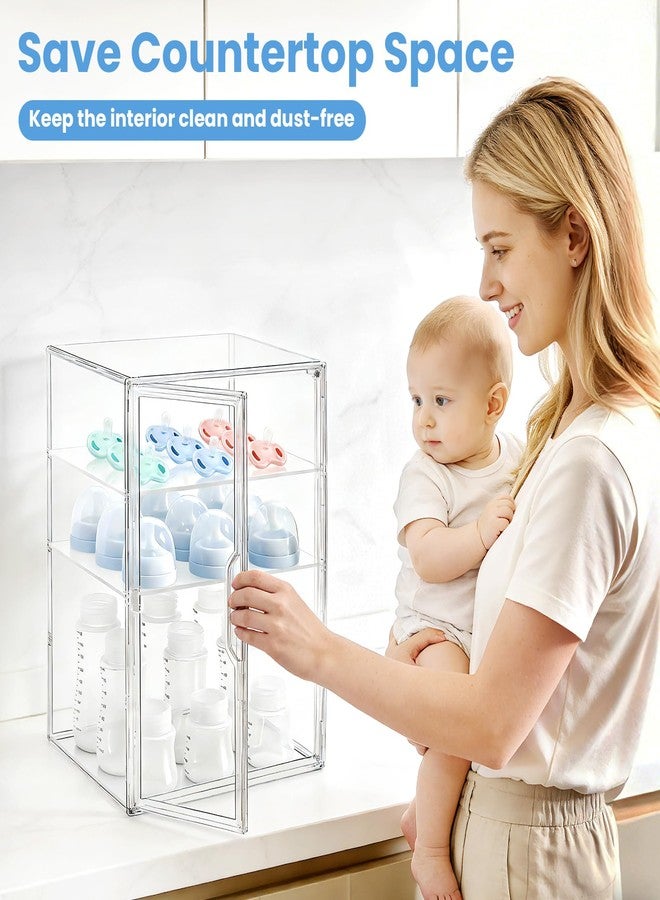 LANLISA Baby Bottle Storage Organizer for Countertop, 3 Tiers Clear Acrylic Bottles Station Organizer, Bottle Storage Container with 2 Removable Dividers - Image 2
