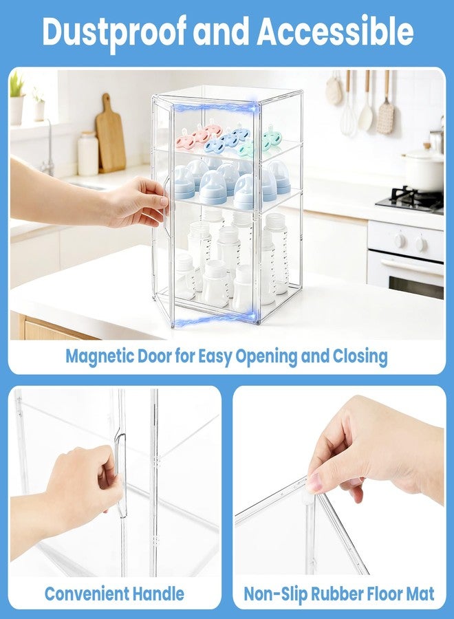 LANLISA Baby Bottle Storage Organizer for Countertop, 3 Tiers Clear Acrylic Bottles Station Organizer, Bottle Storage Container with 2 Removable Dividers - Image 4