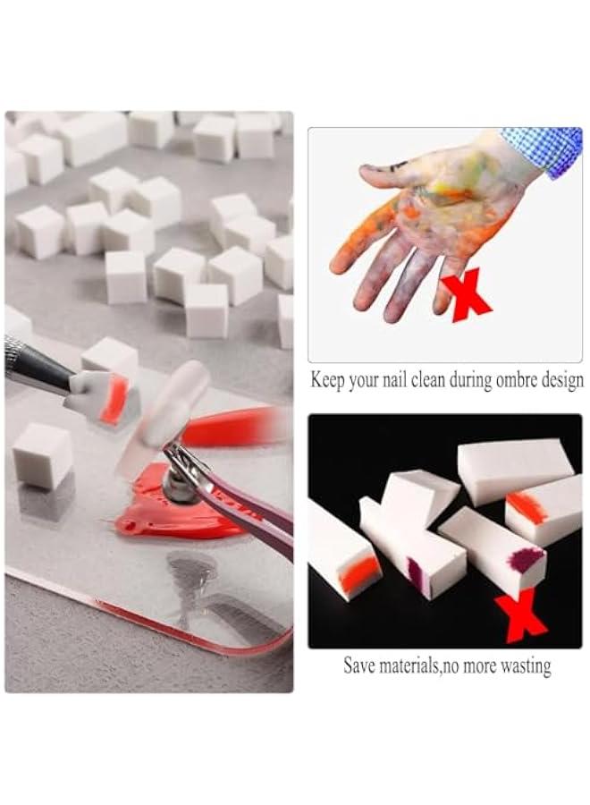 بيوينتي 100 قطعة من اسفنجات اظافر ناعمة بالوان متدرجة مع قلم امساك - ادوات فن الاظافر لاظافر اورا وفرشاة اظافر اومبري مانيكير - لوازم اكسسوارات احترافية - Image 2